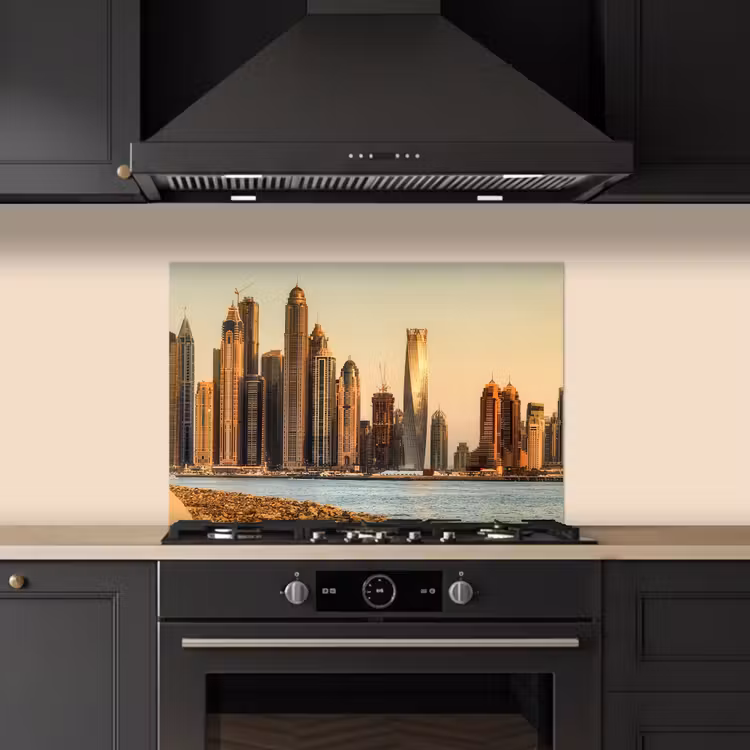 Kitchen splashback for hob - Skyline - Canal - Skyscrapers — 5