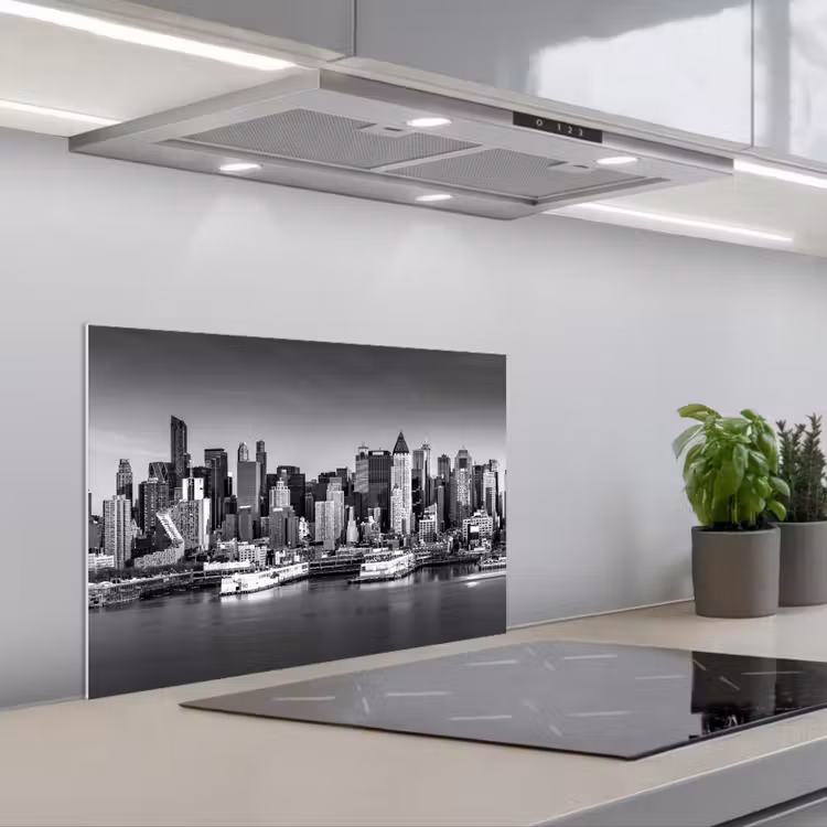 Kitchen splashback for hob - Skyline - City - Skyscrapers - Black - White — 1