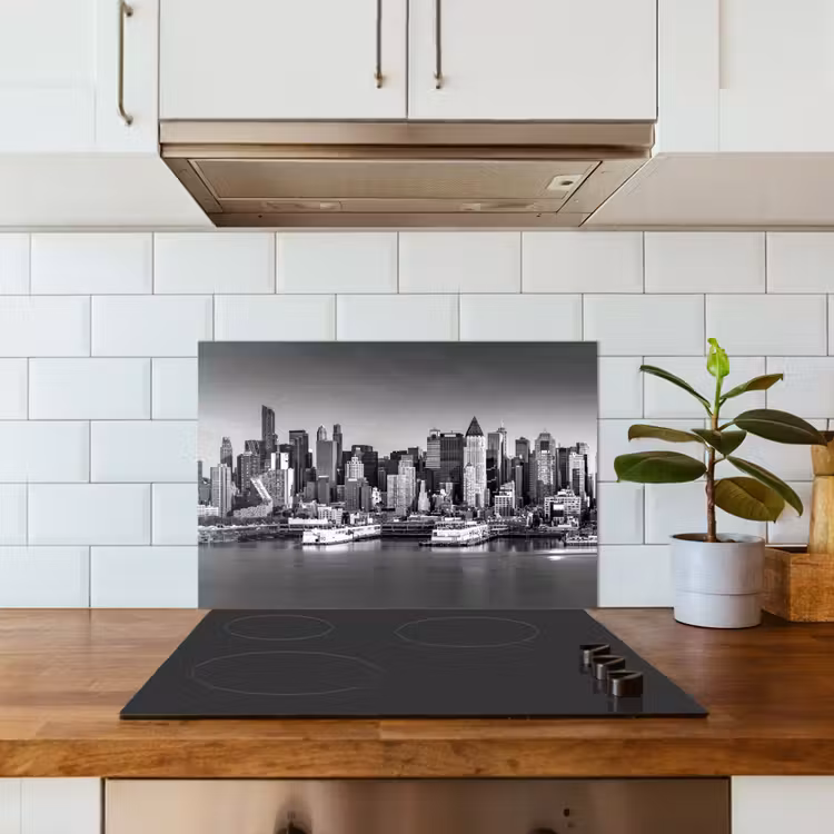 Kitchen splashback for hob - Skyline - City - Skyscrapers - Black - White — 3