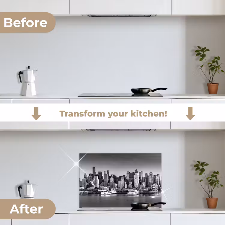 Kitchen splashback for hob - Skyline - City - Skyscrapers - Black - White — 7