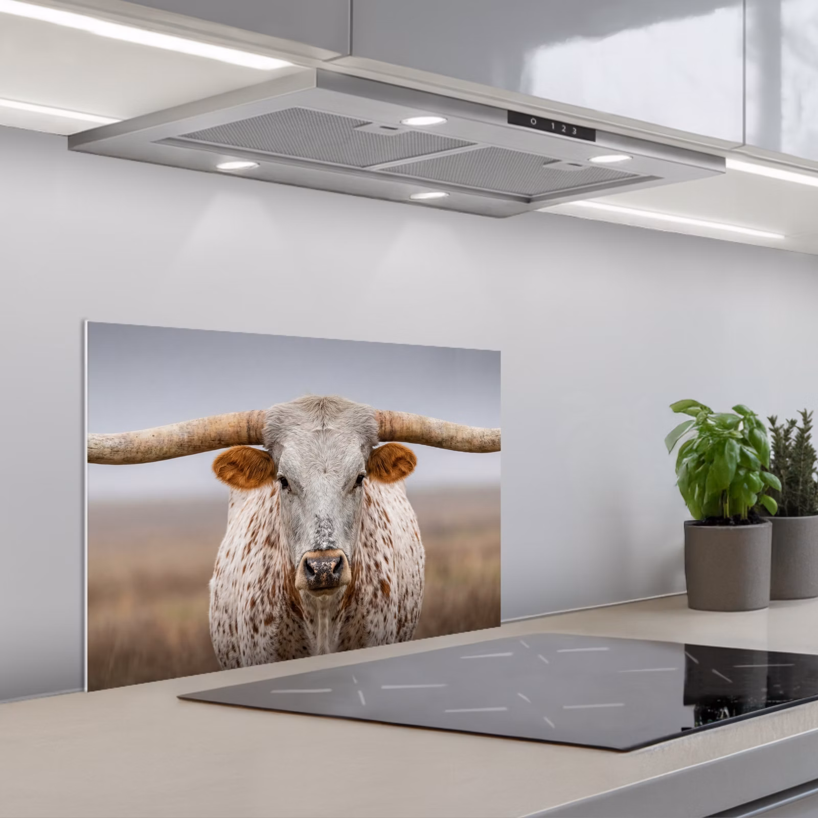 Kitchen splashback for hob - Longhorn - Grass Field - Animal — 1