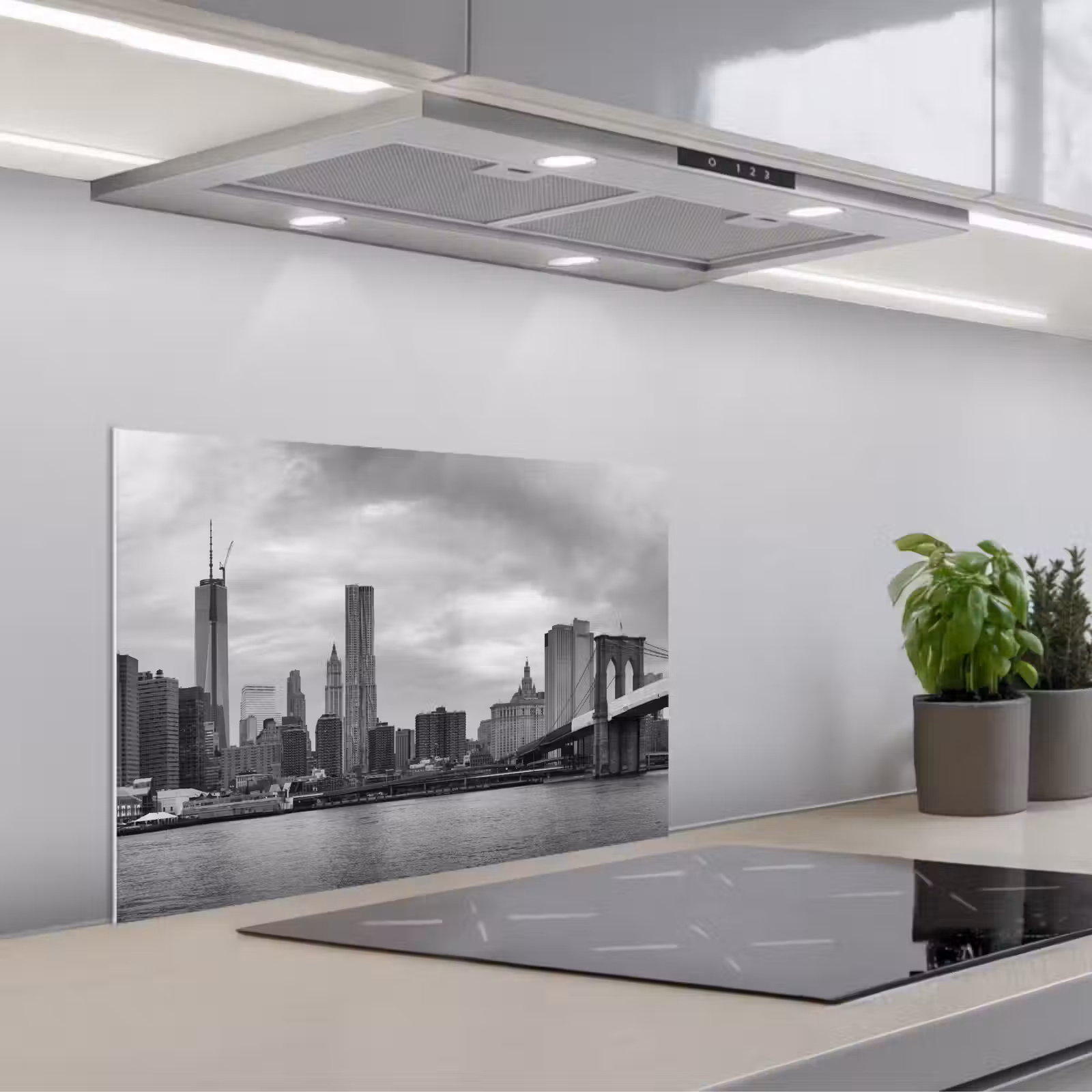 Kitchen splashback for hob - Skyline - Bridge - Buildings - Colorless — 1