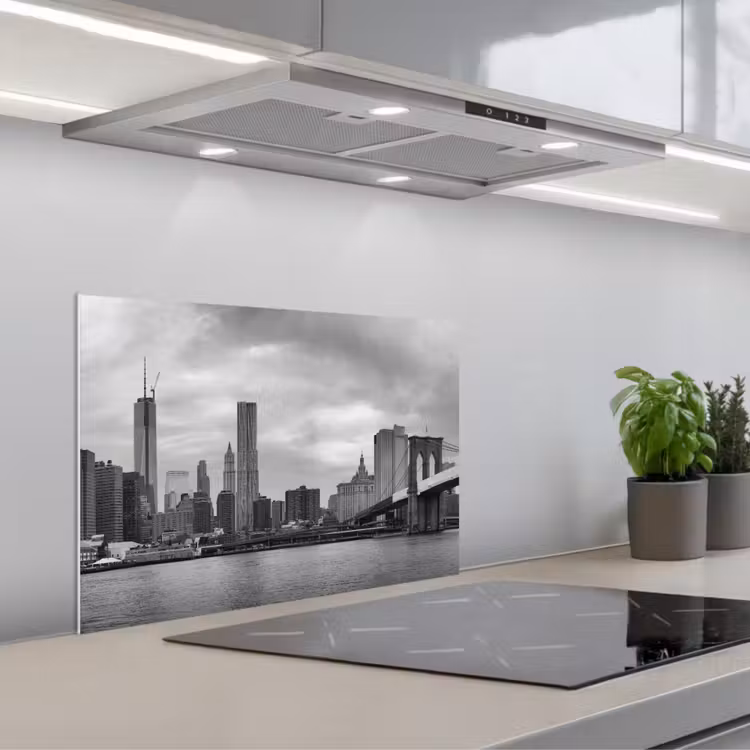 Kitchen splashback for hob - Skyline - Bridge - Buildings - Colorless — 1