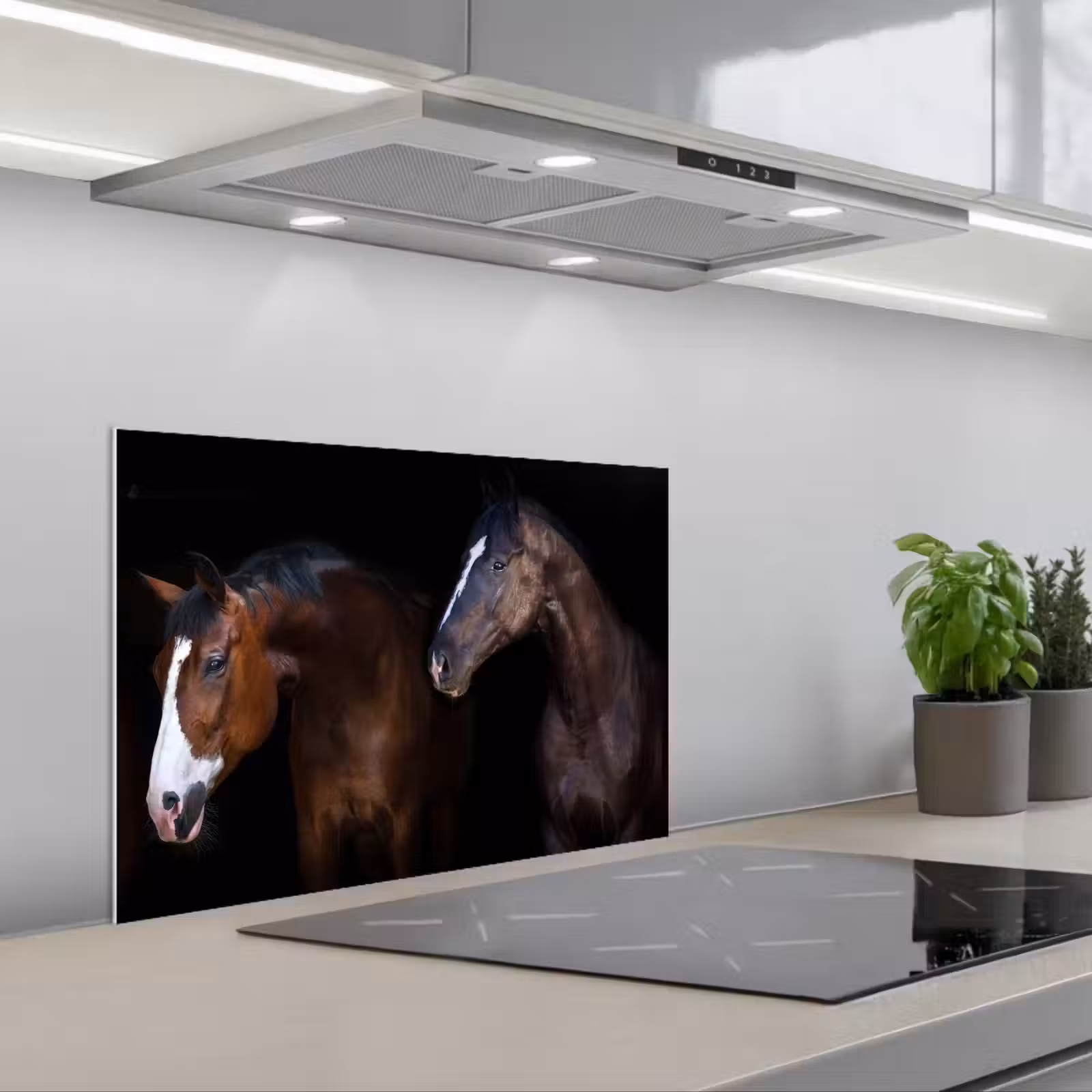 Kitchen splashback for hob - Horse - Animals - Black — 1