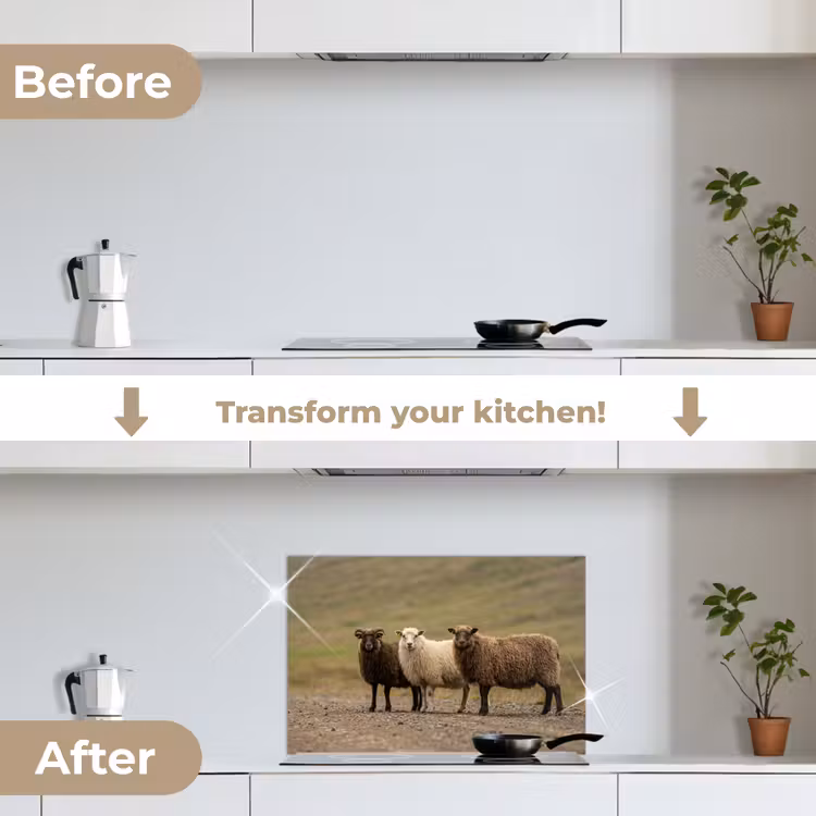 Kitchen splashback for hob - Sheep - Brown - White - Gravel Path — 7