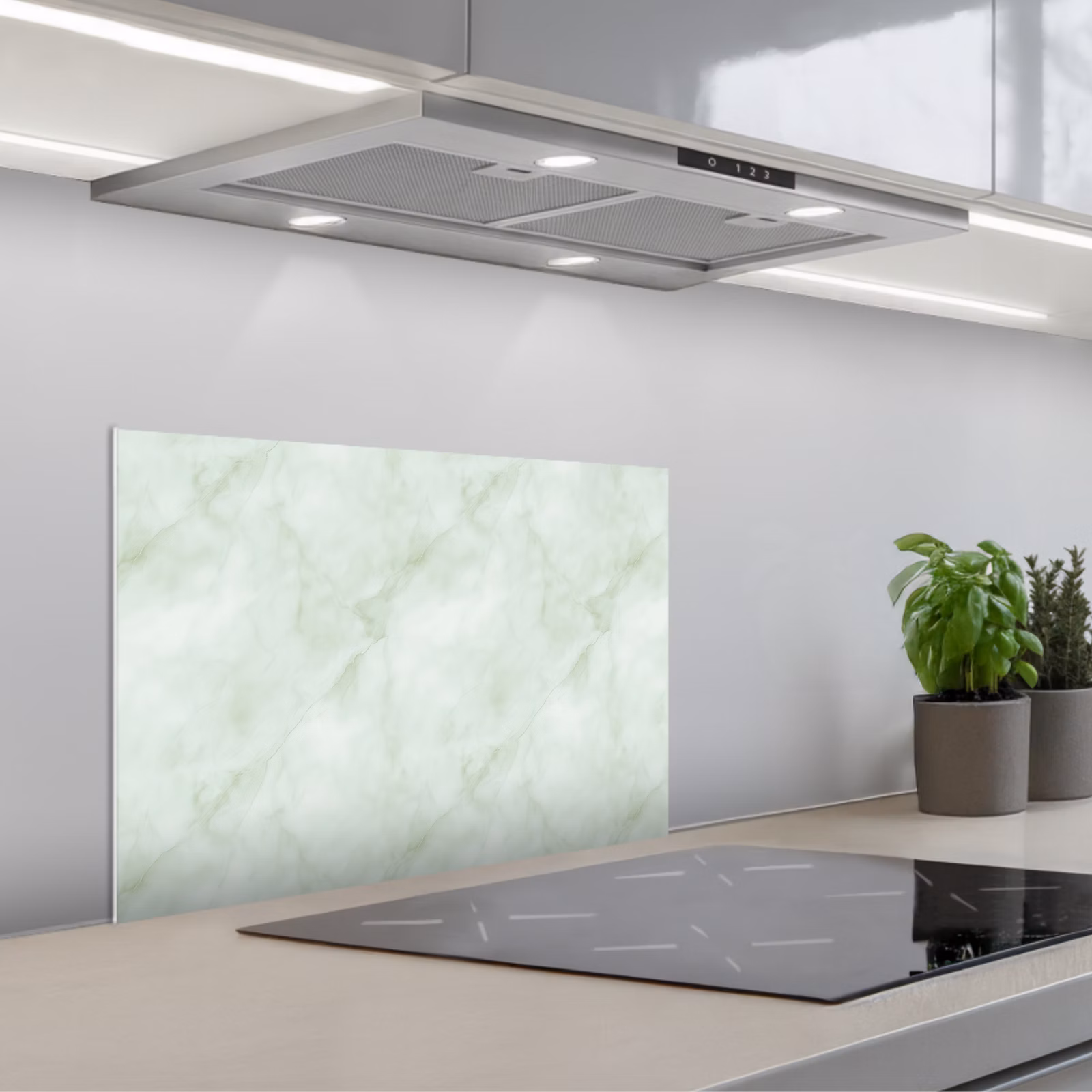 Kitchen splashback for hob - Green - Marble - Flowing veins — 1