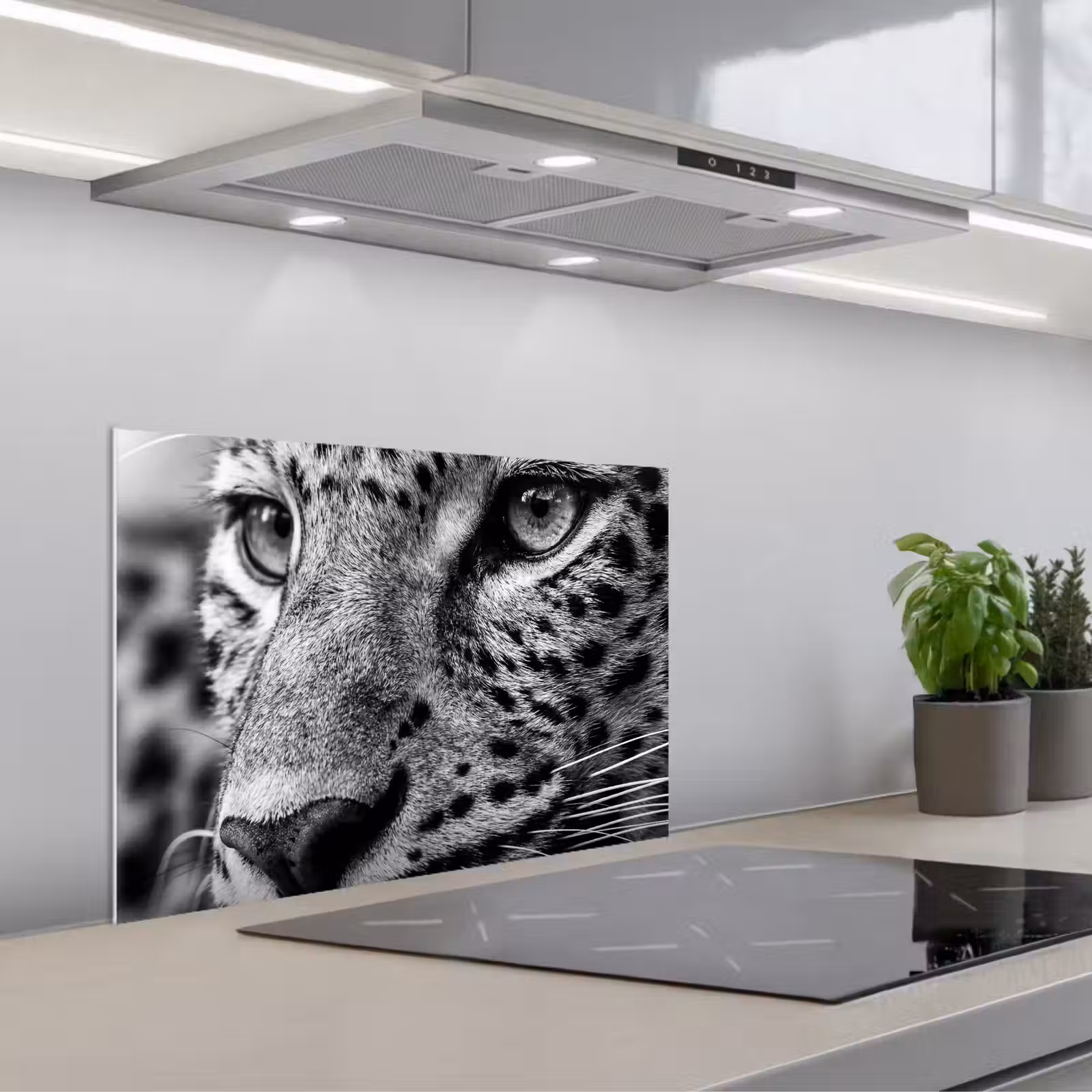 Kitchen splashback for hob - Leopard - Black - White - Eye — 1