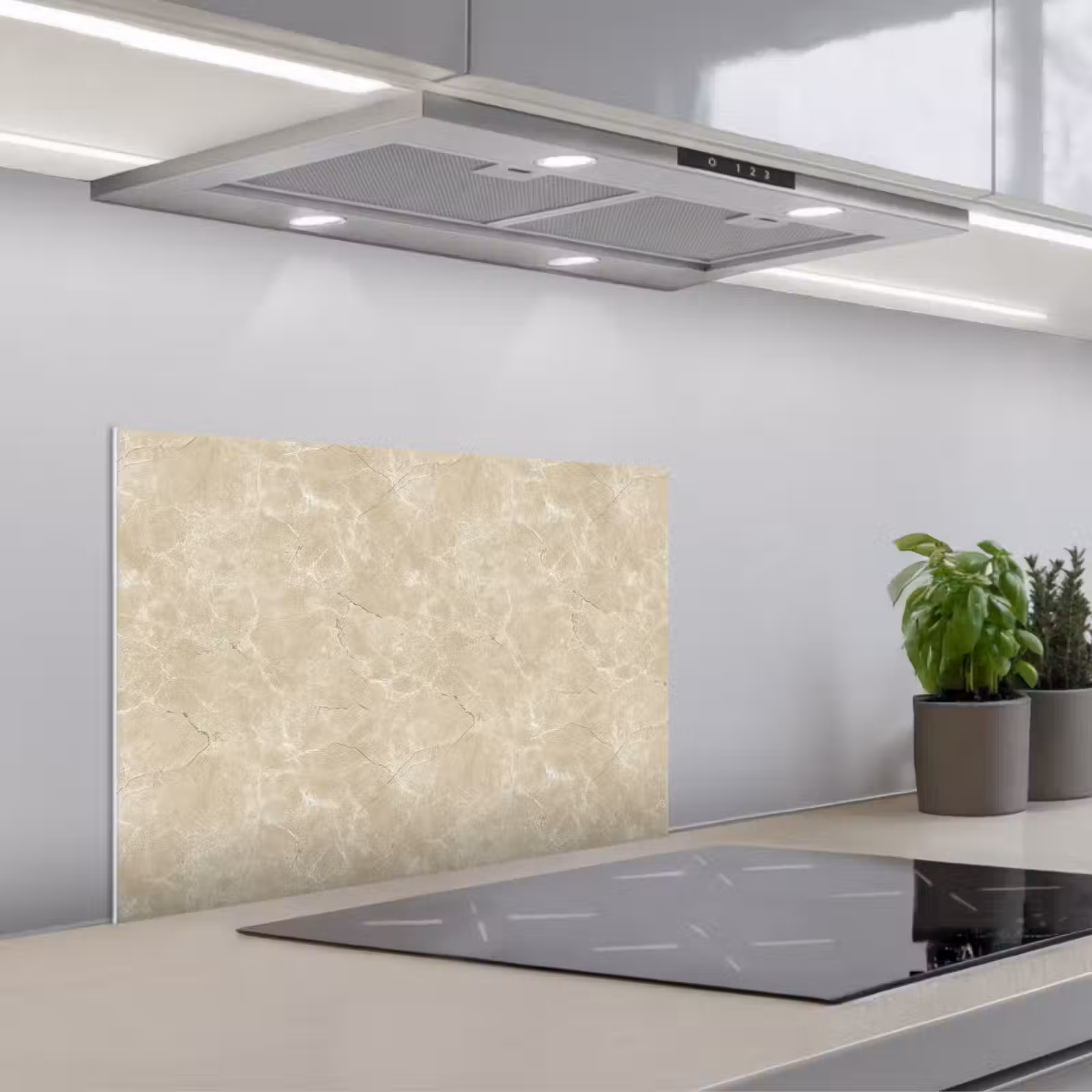 Kitchen splashback for hob - Light beige - Marble - Diffusion veining — 1