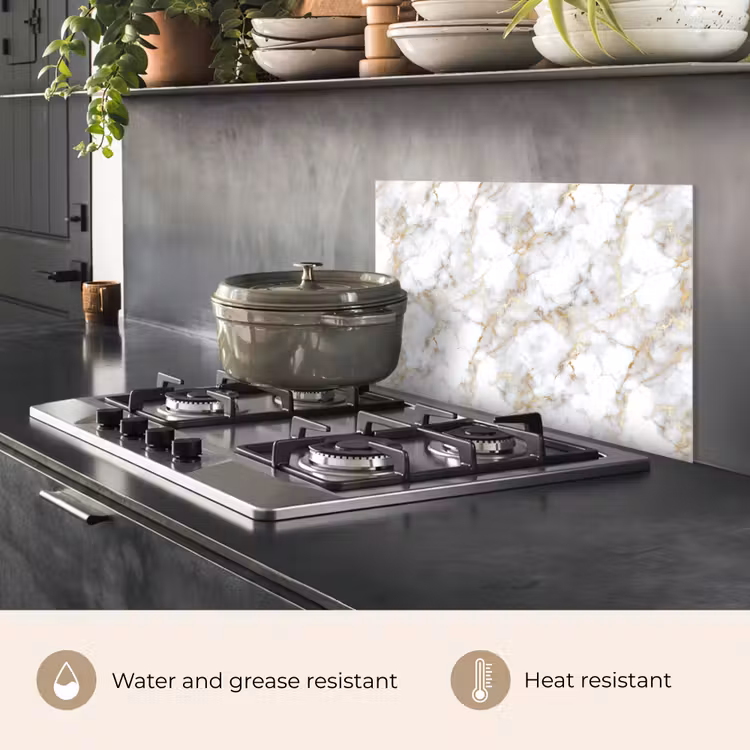 Kitchen splashback for hob - Golden veins - Marble - White — 2