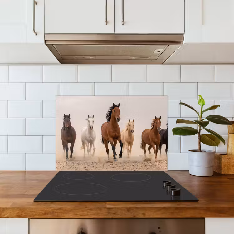 Kitchen splashback for hob - Herd of horses - Dust cloud - Brown - Black — 3