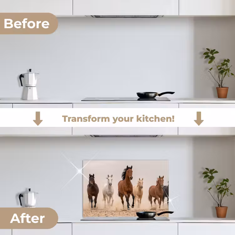 Kitchen splashback for hob - Herd of horses - Dust cloud - Brown - Black — 7