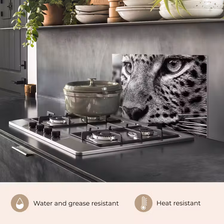 Kitchen splashback for hob - Leopard - Black - White - Eye — 2