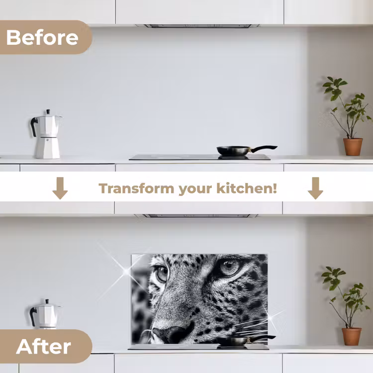 Kitchen splashback for hob - Leopard - Black - White - Eye — 7