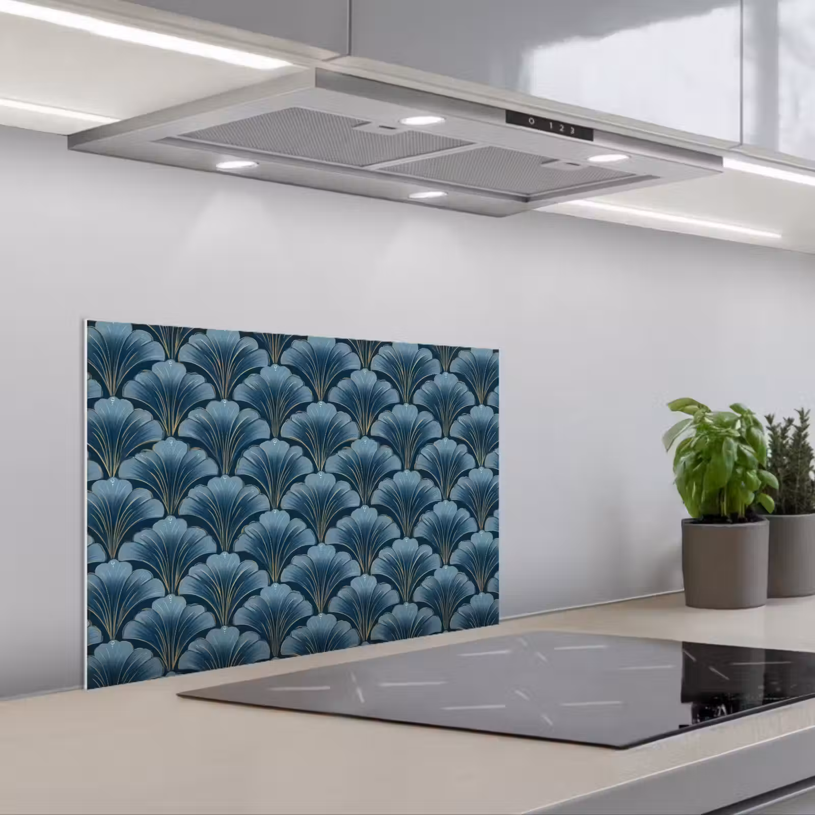 Kitchen splashback for hob - Pattern - Ginkgo leaf - Blue — 1