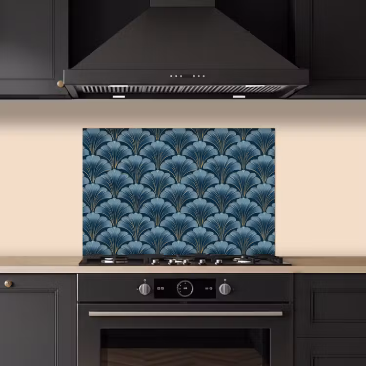 Kitchen splashback for hob - Pattern - Ginkgo leaf - Blue — 5
