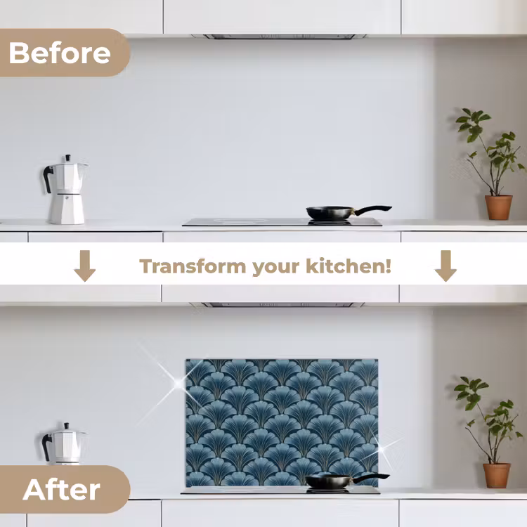 Kitchen splashback for hob - Pattern - Ginkgo leaf - Blue — 7