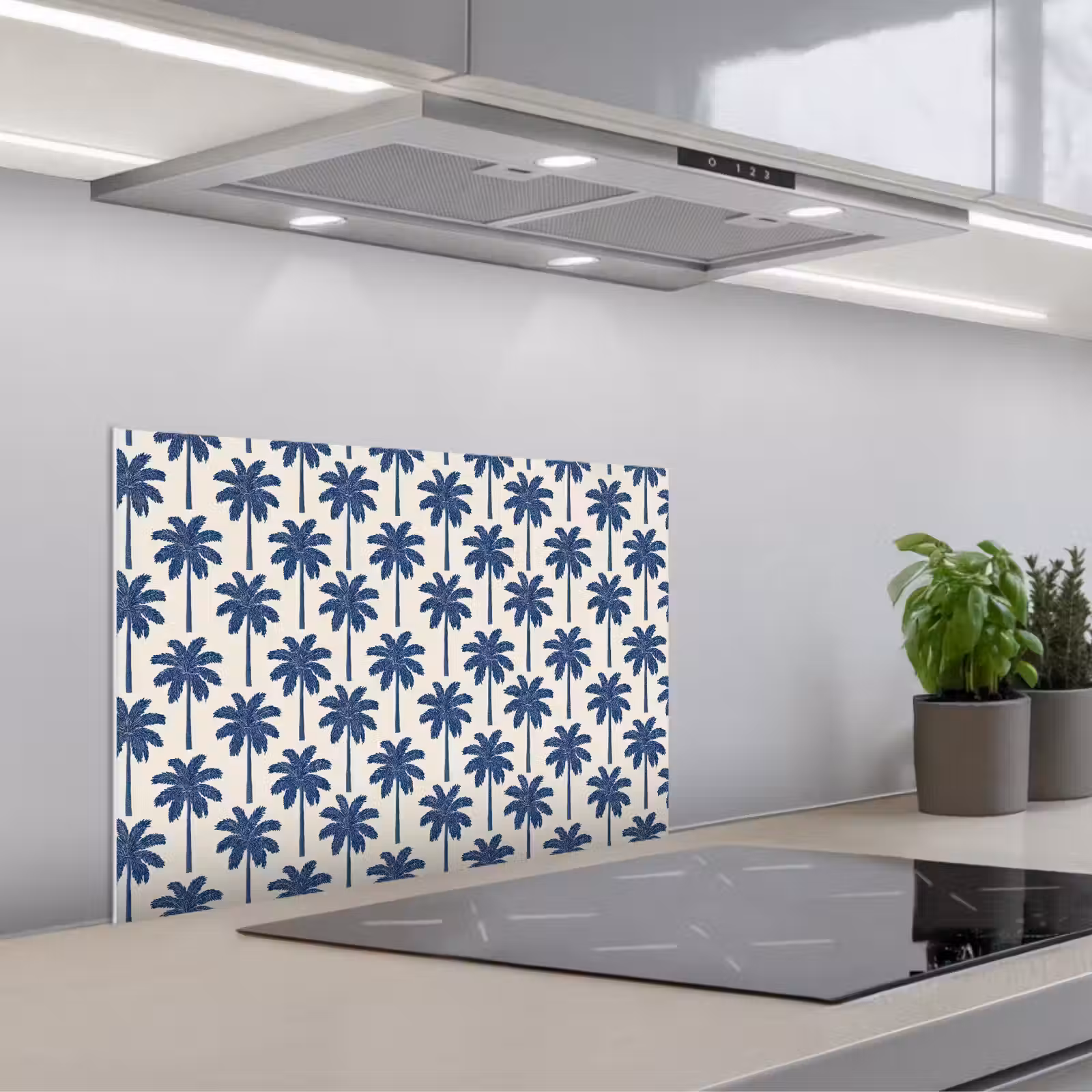 Kitchen splashback for hob - Symmetrical - Palm - Blue — 1