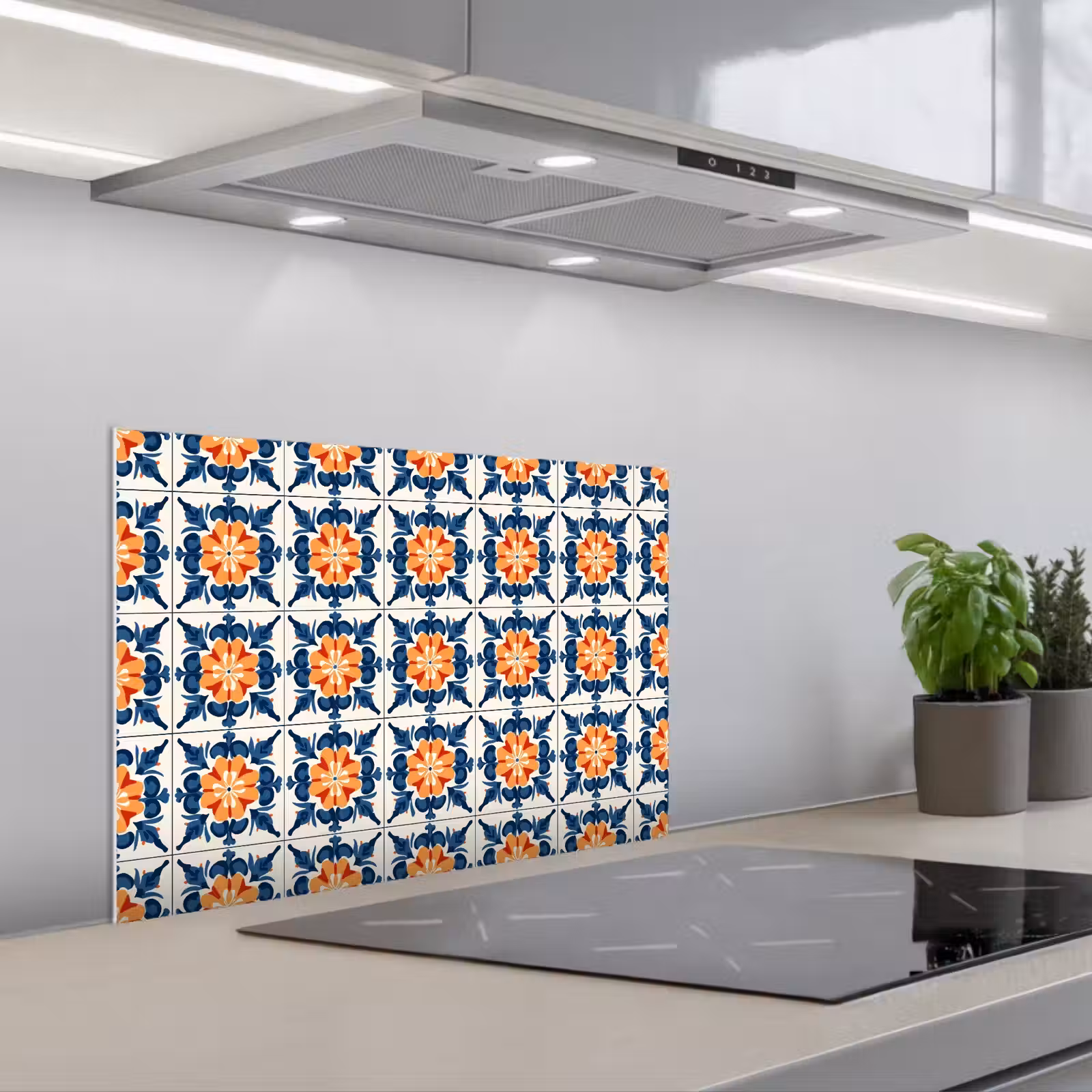 Kitchen splashback for hob - Traditional - Tile - Orange — 1