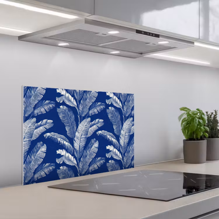 Kitchen splashback for hob - Leaf - Palm - Blue — 1