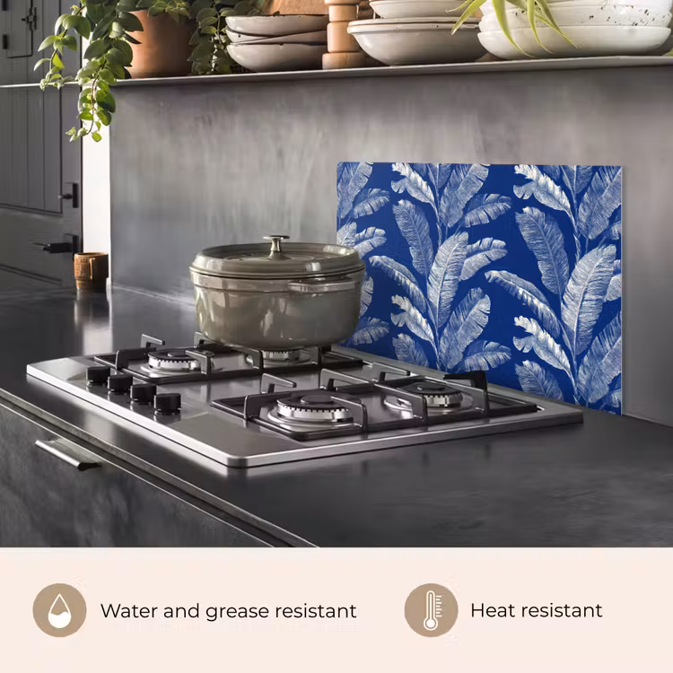 Kitchen splashback for hob - Leaf - Palm - Blue — 2