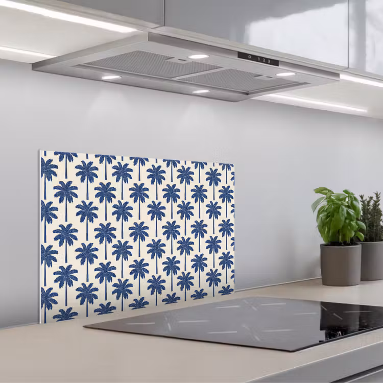 Kitchen splashback for hob - Symmetrical - Palm - Blue — 1