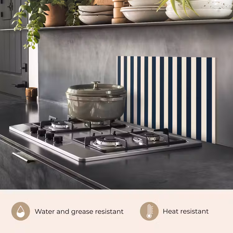 Kitchen splashback for hob - Vertical stripes - Blue - Cream — 2