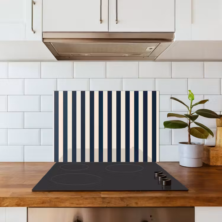 Kitchen splashback for hob - Vertical stripes - Blue - Cream — 3