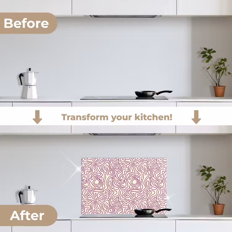 Kitchen splashback for hob - Winding line - Magenta - Cream — 7