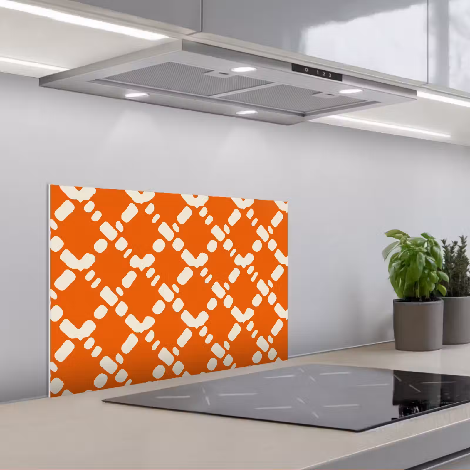 Kitchen splashback for hob - Orange - Checkered pattern - White — 1