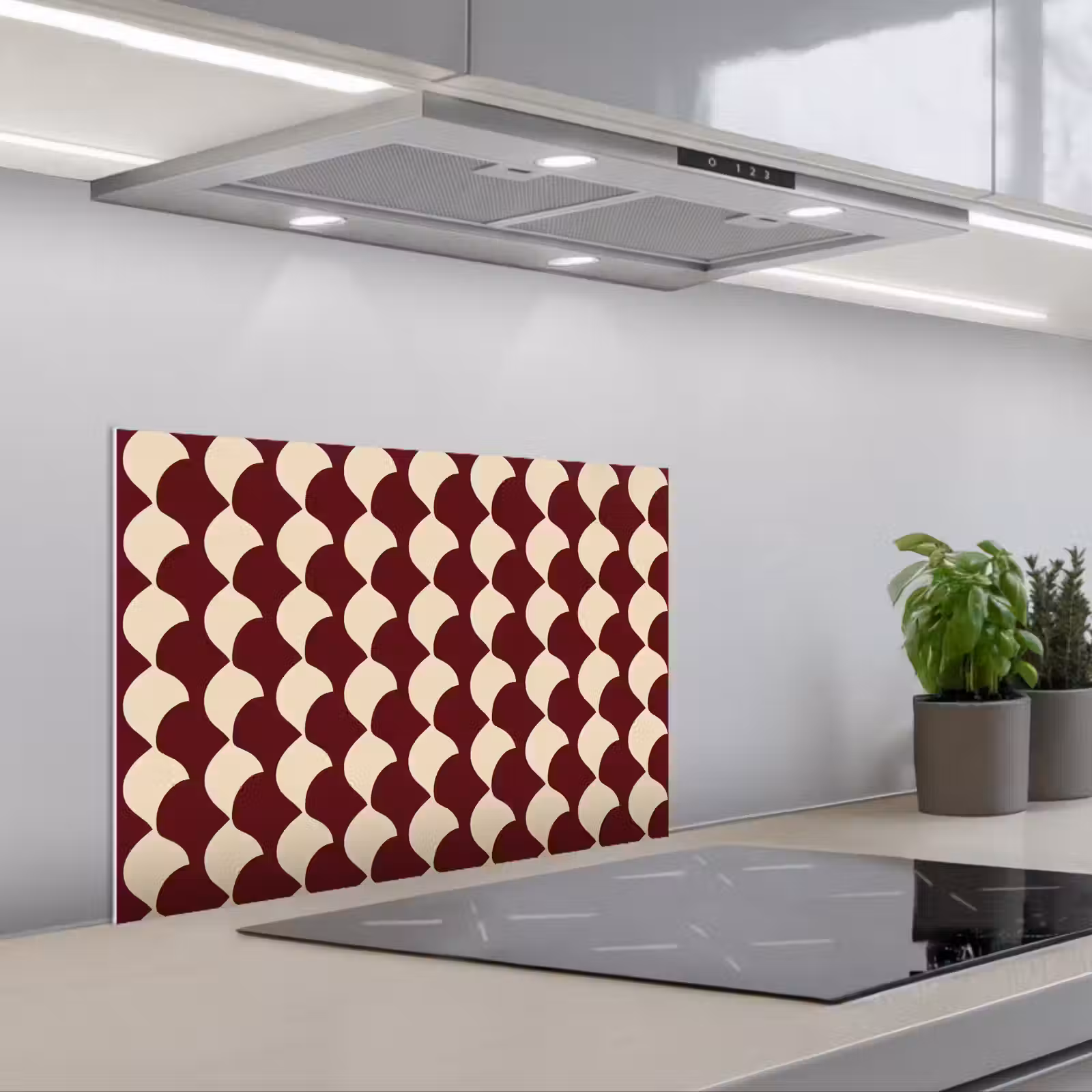 Kitchen splashback for hob - Red - Tile pattern - Cream — 1