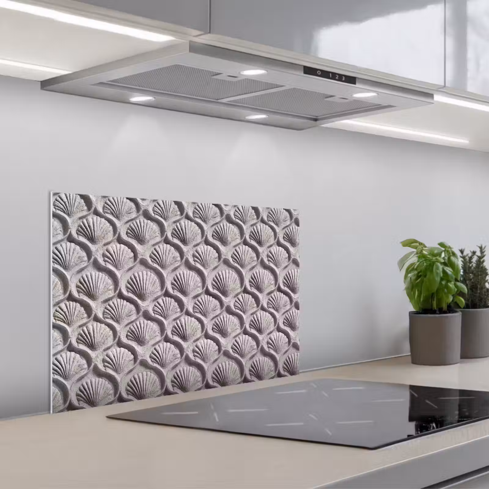 Kitchen splashback for hob - Sand - Shell Shape - Gray — 1