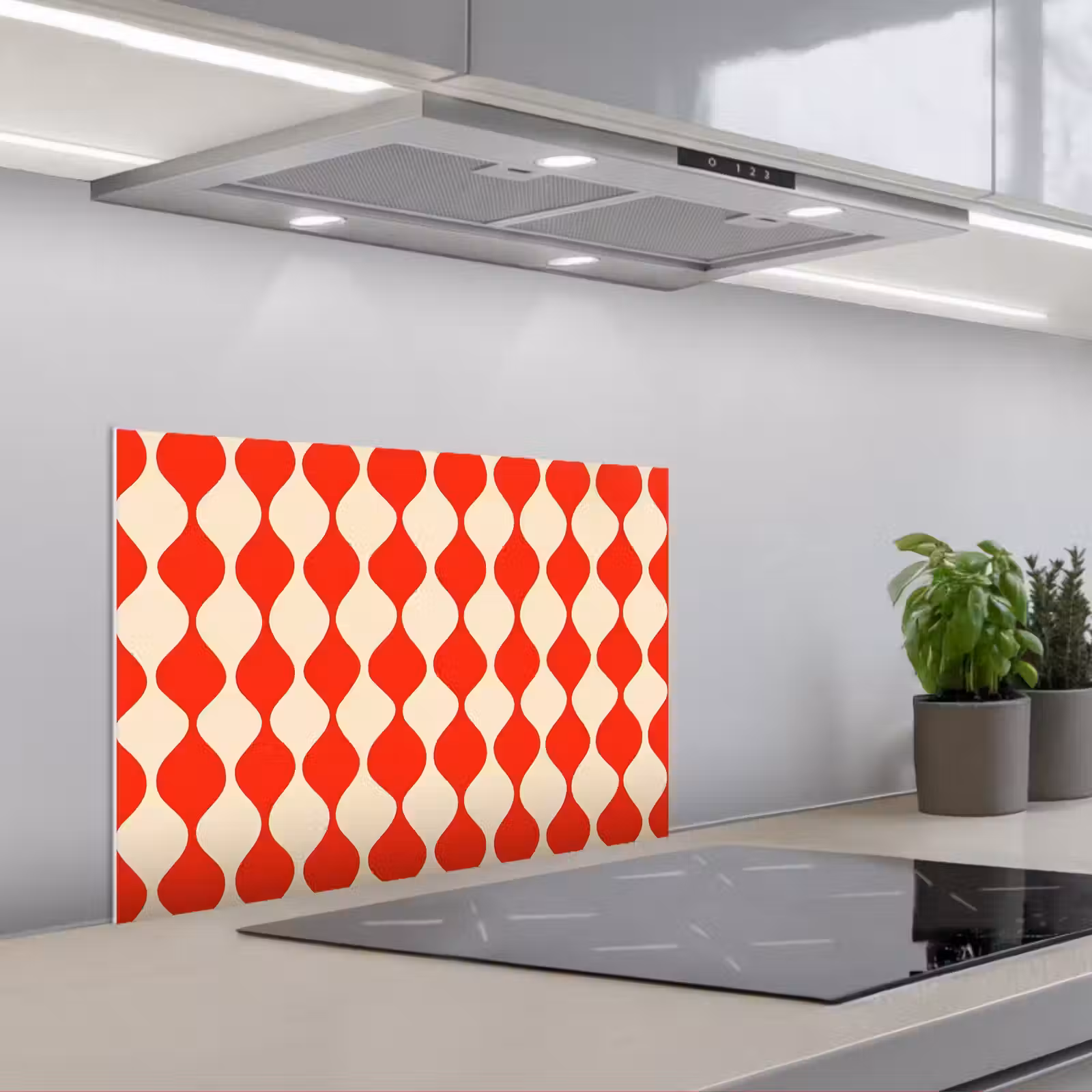 Kitchen splashback for hob - Wavy pattern - Retro - Red - Beige — 1