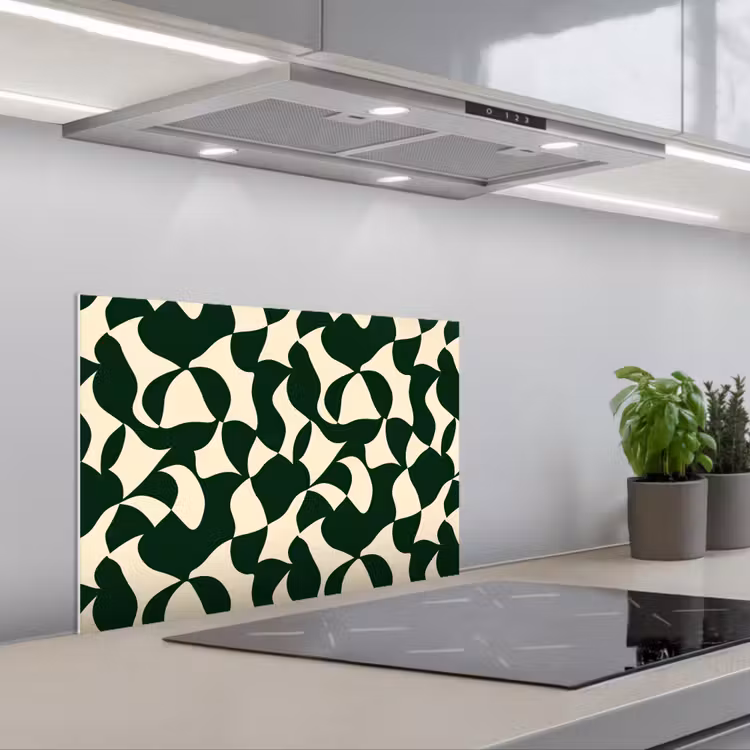 Kitchen splashback for hob - Green - Organic planes - Cream — 1