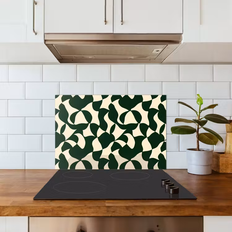Kitchen splashback for hob - Green - Organic planes - Cream — 3