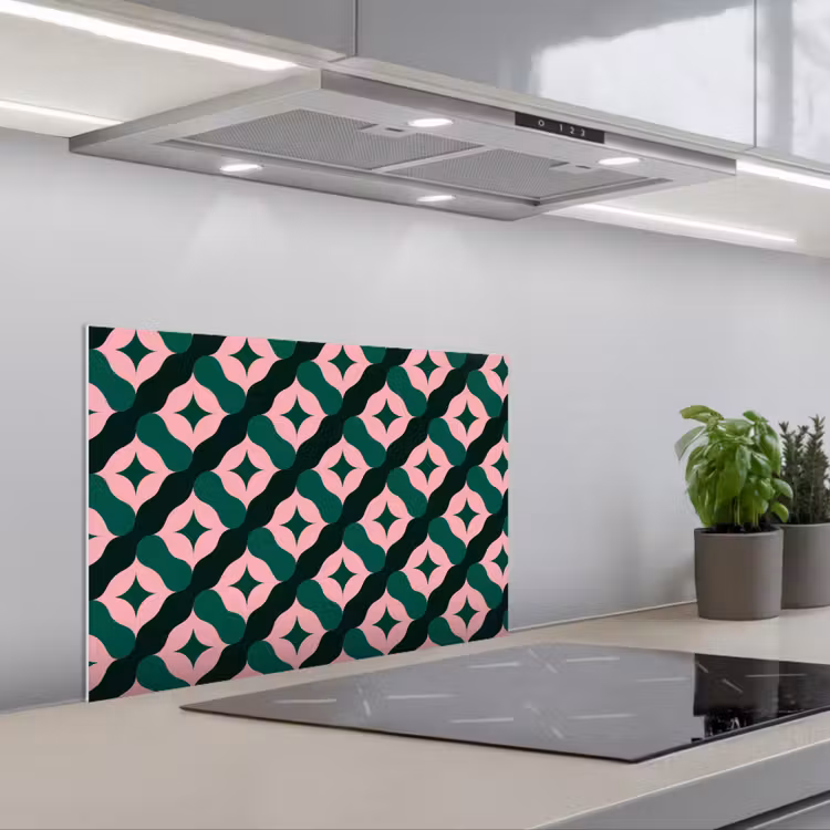 Kitchen splashback for hob - Green - Pink - Retro - Stars — 1
