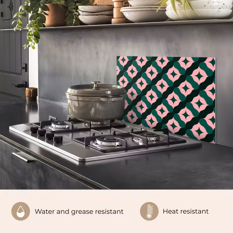 Kitchen splashback for hob - Green - Pink - Retro - Stars — 2
