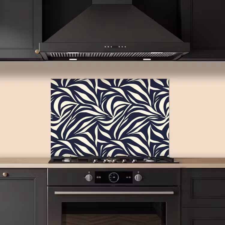 Kitchen splashback for hob - Leaf Shapes - Blue - Pattern - White — 5