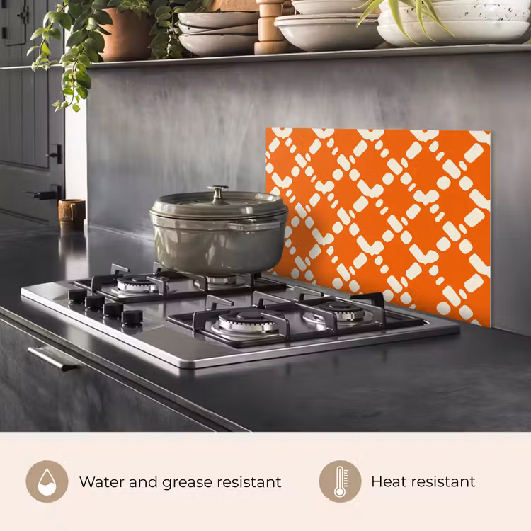 Kitchen splashback for hob - Orange - Checkered pattern - White — 2