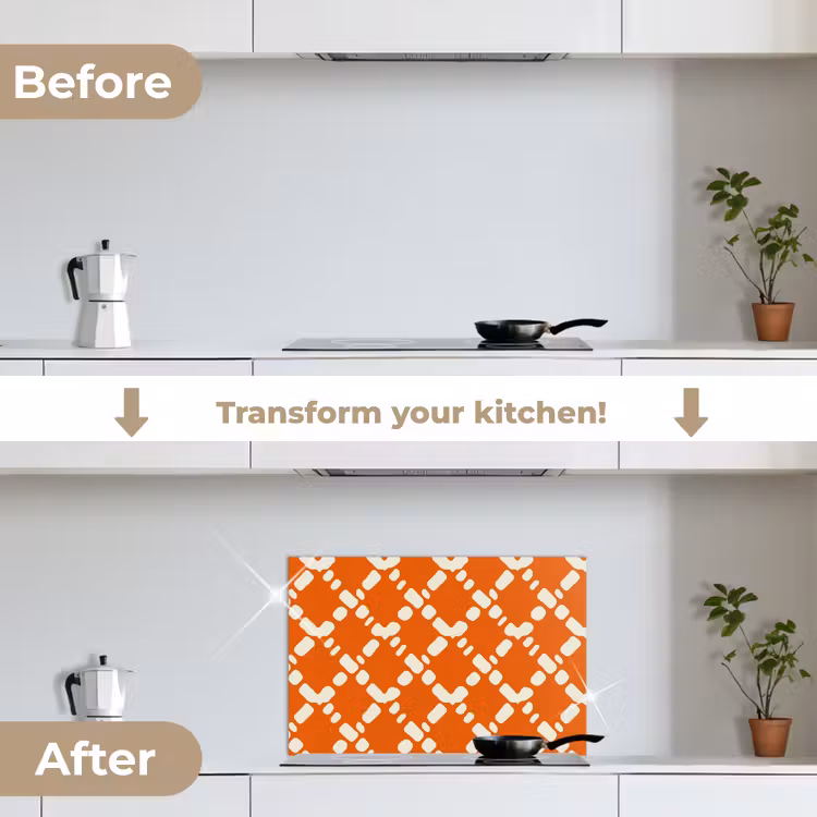 Kitchen splashback for hob - Orange - Checkered pattern - White — 7