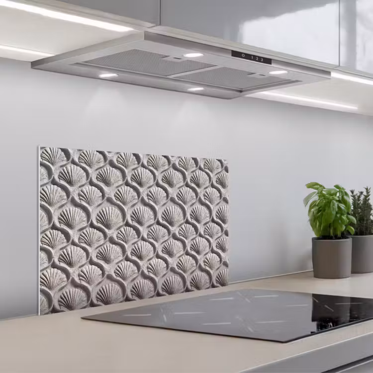 Kitchen splashback for hob - Sand - Shell Shape - Gray — 1