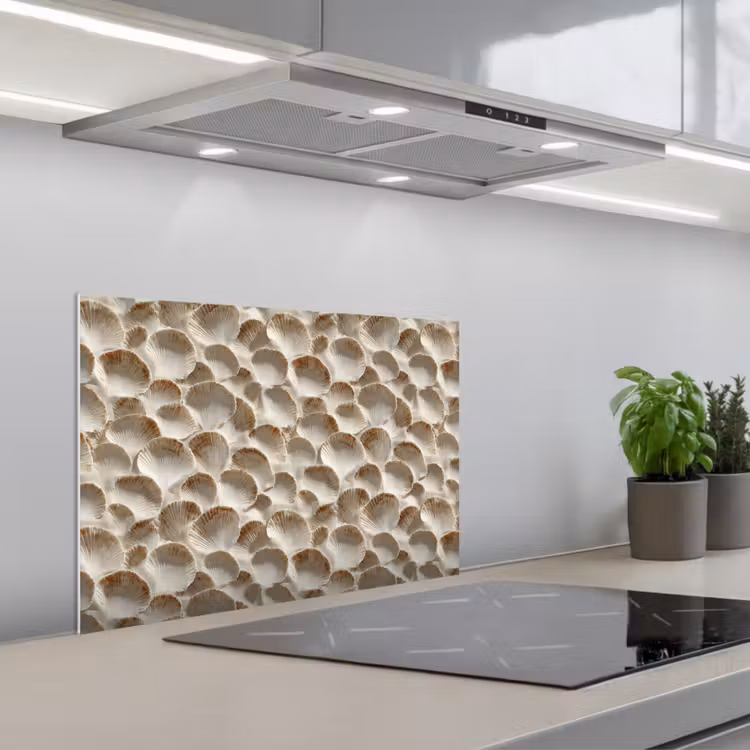 Kitchen splashback for hob - Shells - Fan Shape - White — 1