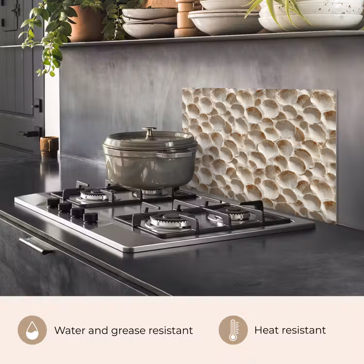 Kitchen splashback for hob - Shells - Fan Shape - White — 2