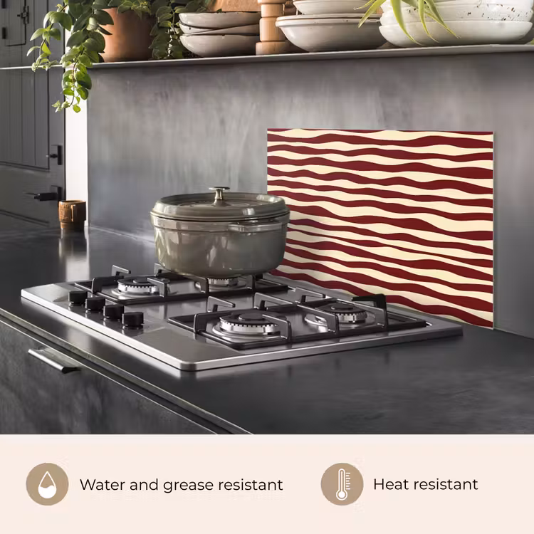 Kitchen splashback for hob - Waves - Red - Pattern - Cream — 2