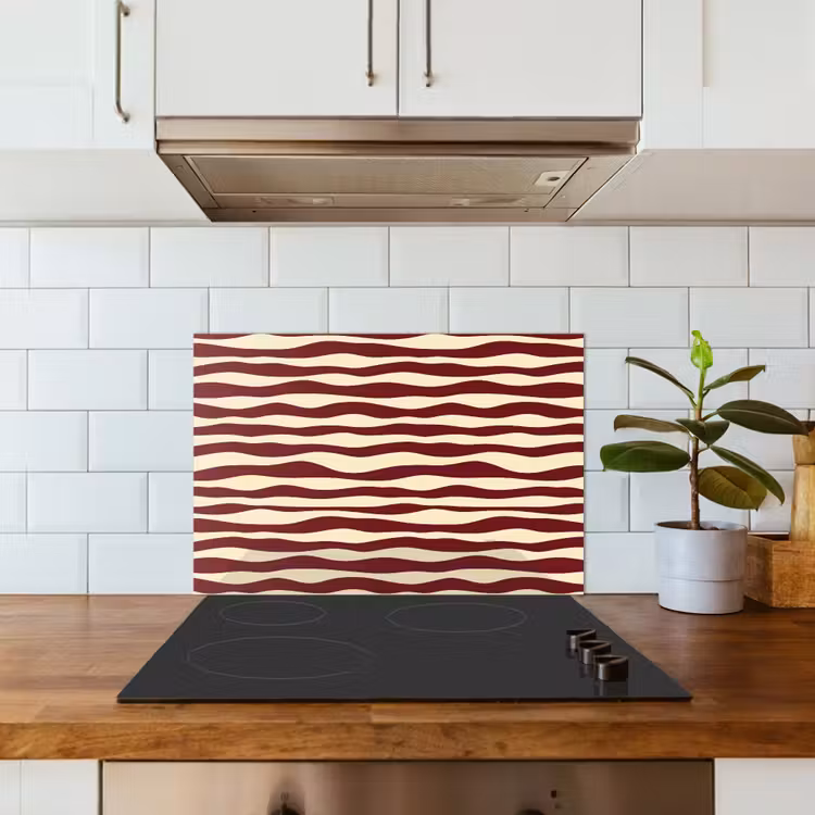 Kitchen splashback for hob - Waves - Red - Pattern - Cream — 3