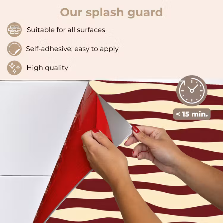 Kitchen splashback for hob - Waves - Red - Pattern - Cream — 4