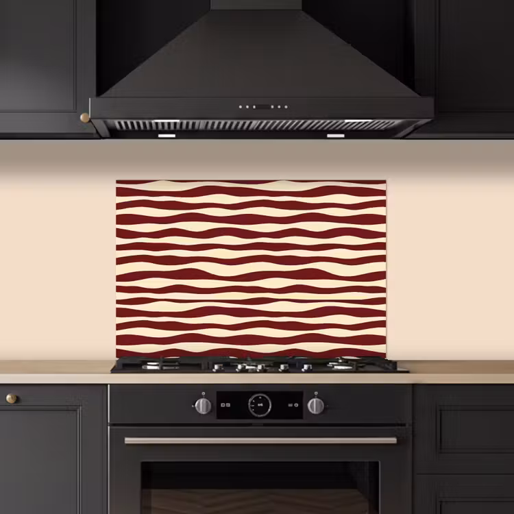 Kitchen splashback for hob - Waves - Red - Pattern - Cream — 5