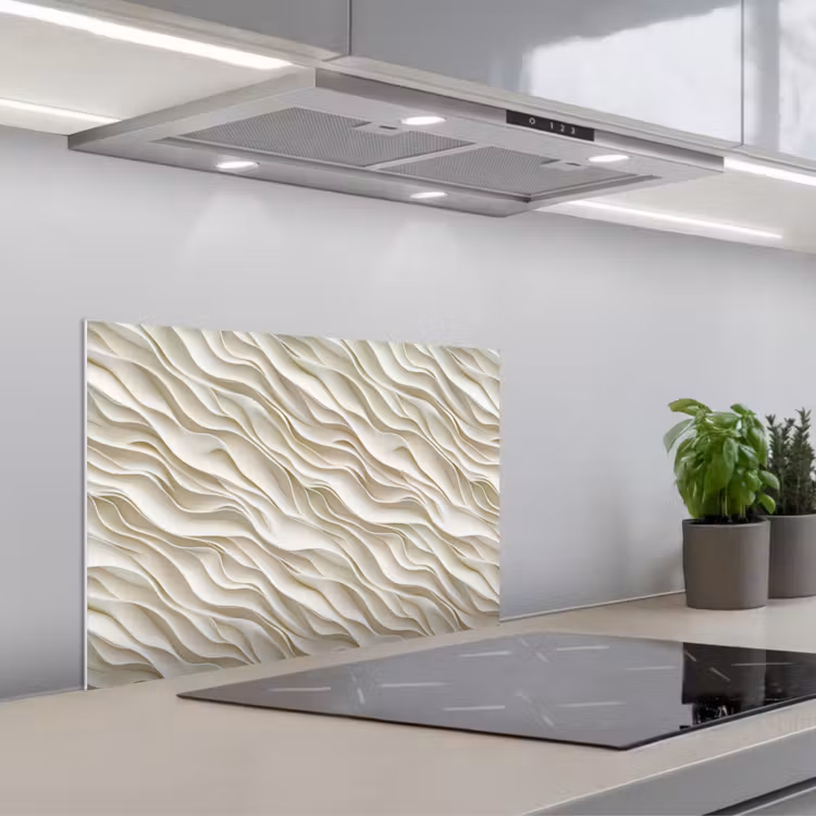 Kitchen splashback for hob - Waves - White - Minimalist — 1