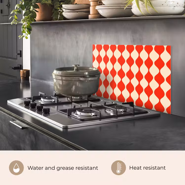 Kitchen splashback for hob - Wavy pattern - Retro - Red - Beige — 2
