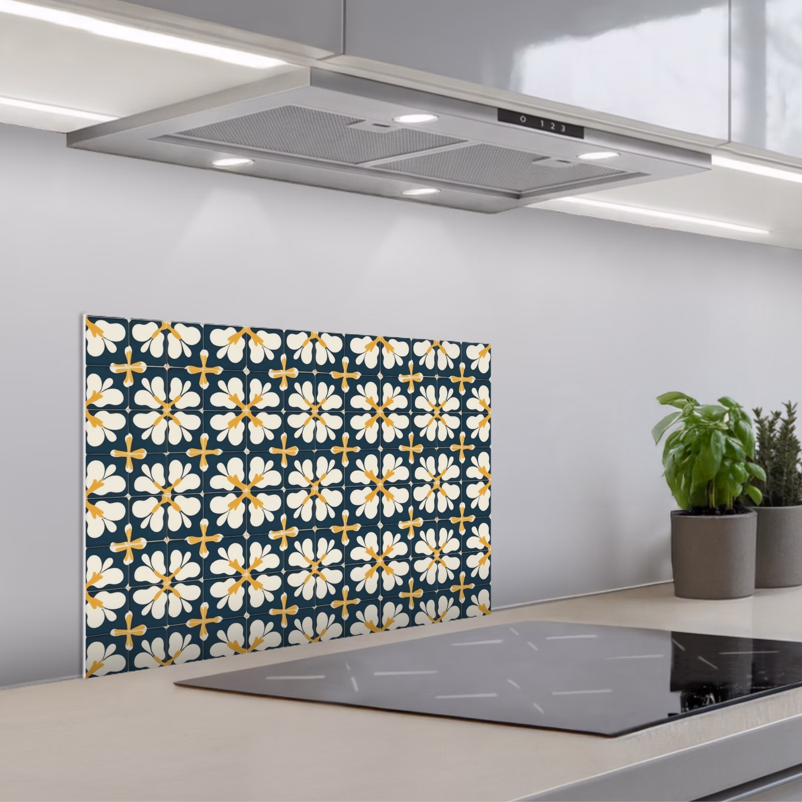 Kitchen splashback for hob - Motif - Tile - Ochre yellow — 1