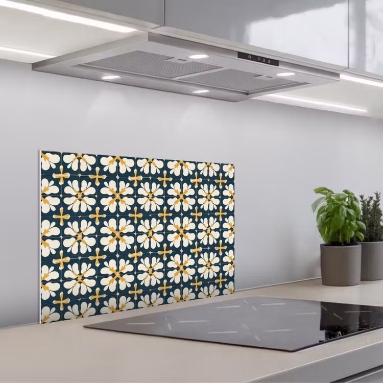 Kitchen splashback for hob - Motif - Tile - Ochre yellow — 1